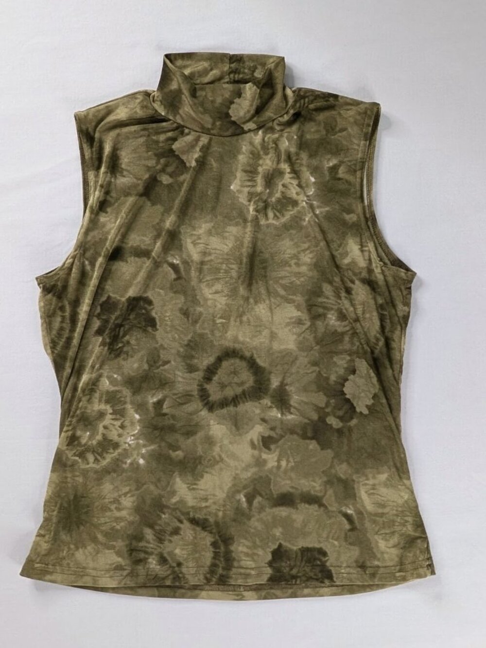 VTG Green Tie Dye Slinky Stretch Mock Neck Sleeveless Top Y2k 90s